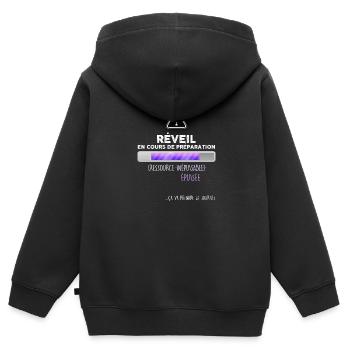 Réveil Difficile Humour Téléchhargement - Sweat Premium à capuche zippé enfant bio - noir - Dos - AI Model Kid Male (0cm)