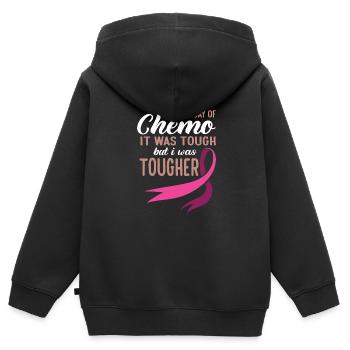 Mon dernier jour de chimio C’était dur mais j’étais - Sweat Premium à capuche zippé enfant bio - noir - Dos - AI Model Kid Male (0cm)