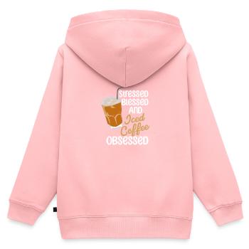 Iced Coffee Obsessed - Kinder Premium Organic Zip Hoodie - Rosa - Hinten - AI Model Kid Female (0cm)