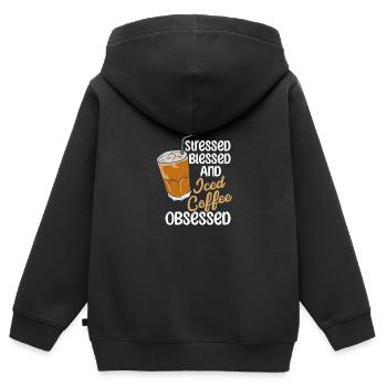 Iced Coffee Obsessed - Kinder Premium Organic Zip Hoodie - Schwarz - Hinten - AI Model Kid Male (0cm)