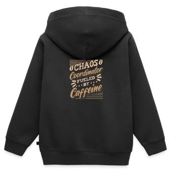 Chaos Coordinator Fueled By Caffeine - Kinder Premium Organic Zip Hoodie - Schwarz - Hinten - AI Model Kid Male (0cm)
