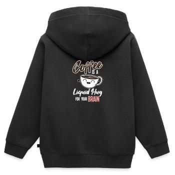 Coffee Is A Liquid Hug For Your Brain - Kinder Premium Organic Zip Hoodie - Schwarz - Hinten - AI Model Kid Male (0cm)