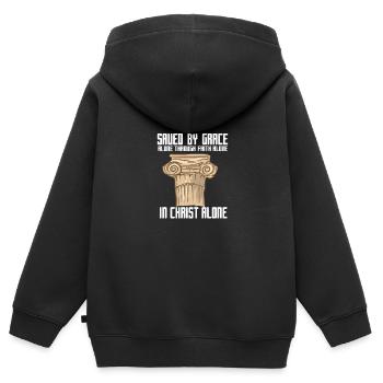 Saved By Grace Alone - Kinder Premium Organic Zip Hoodie - Schwarz - Hinten - AI Model Kid Male (0cm)