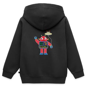 Kleiner roter Roboter mit Raumschiff - Kinder Premium Organic Zip Hoodie - Schwarz - Hinten - AI Model Kid Male (0cm)