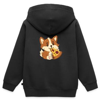 Corgi à la pizza - Sweat Premium à capuche zippé enfant bio - noir - Dos - AI Model Kid Male (0cm)