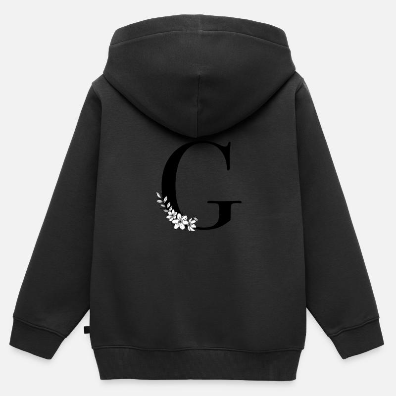 Lettre G - Sweat Premium à capuche zippé enfant bio - noir