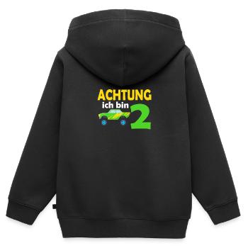 2. Geburtstag Achtung ich bin 2 - Kinder Premium Organic Zip Hoodie - Schwarz - Hinten - AI Model Kid Male (0cm)