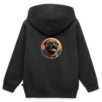 Tête de carlin fidèle - Sweat Premium à capuche zippé enfant bio - noir - Dos - AI Model Kid Male (0cm)