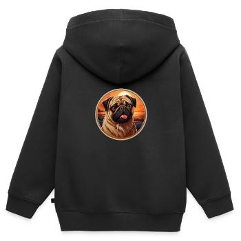 Tête de carlin fidèle - Sweat Premium à capuche zippé enfant bio - noir - Dos - AI Model Kid Male (0cm)
