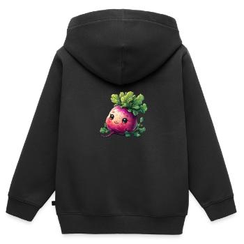 Radieschen fröhlicher Comic Stil - Kinder Premium Organic Zip Hoodie - Schwarz - Hinten - AI Model Kid Male (0cm)