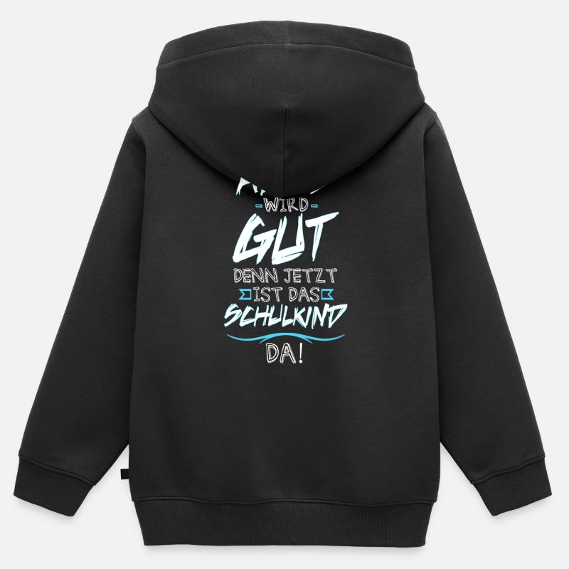 Garçon d'écolier - Sweat Premium à capuche zippé enfant bio - noir