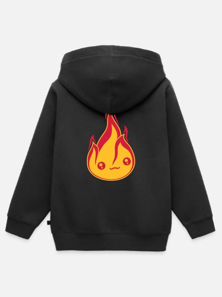 joli visage mignon petit dessin animé feu de dessin animé f - Sweat Premium à capuche zippé enfant bio - noir