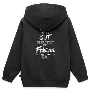 Alles wird gut denn jetzt ist Fabian da - Kinder Premium Organic Zip Hoodie - Schwarz - Hinten - AI Model Kid Male (0cm)