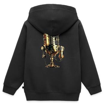 Microphone vintage - Sweat Premium à capuche zippé enfant bio - noir - Dos - AI Model Kid Male (0cm)