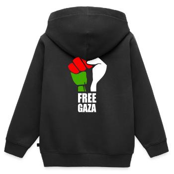 Free gaza - Kids Premium Organic Zip-up Hoodie - black - Back - AI Model Kid Male (0cm)