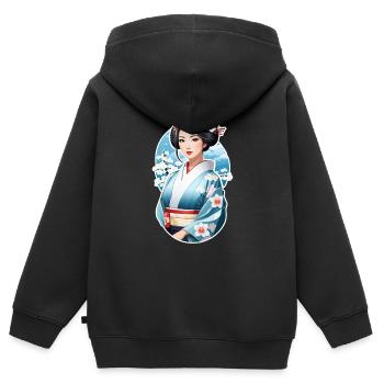 Japanerin im Kimono - Japan - Manga - Kinder Premium Organic Zip Hoodie - Schwarz - Hinten - AI Model Kid Male (0cm)