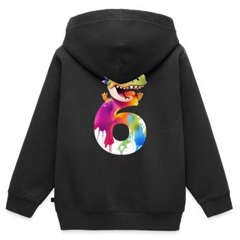 NUMÉRO 6 ANNÉES DINOSAURE 6ÈME ANNIVERSAIRE DINO - Sweat Premium à capuche zippé enfant bio - noir - Dos - AI Model Kid Male (0cm)
