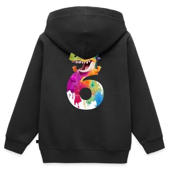 NUMÉRO 6 ANNÉES DINOSAURE 6ÈME ANNIVERSAIRE DINO - Sweat Premium à capuche zippé enfant bio - noir - Dos - AI Model Kid Male (0cm)