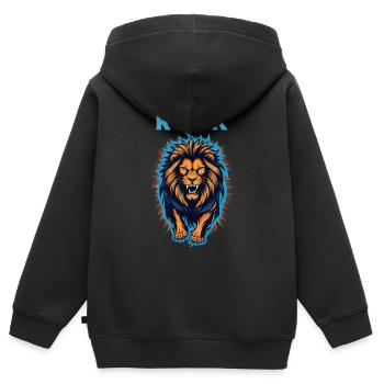 Rock Löwe - Kinder Premium Organic Zip Hoodie - Schwarz - Hinten - AI Model Kid Male (0cm)