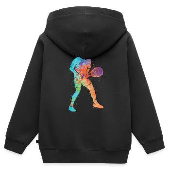 Joueur de tennis Entraîneur de tennis coloré Garçons Tennis - Sweat Premium à capuche zippé enfant bio - noir - Dos - AI Model Kid Male (0cm)
