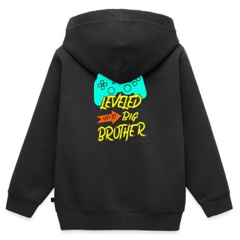 Leveled up to Big Brother großer Bruder - Kids Premium Organic Zip-up Hoodie - black - Back - AI Model Kid Male (0cm)