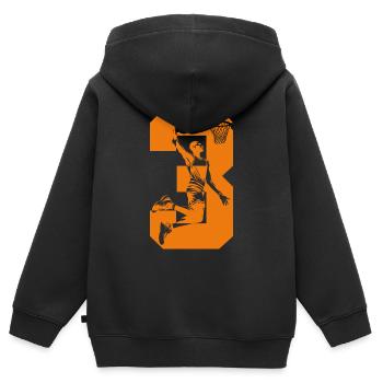 NUMMER 3 BASKETBALL 3. GEBURTSTAG - Kinder Premium Organic Zip Hoodie - Schwarz - Hinten - AI Model Kid Male (0cm)