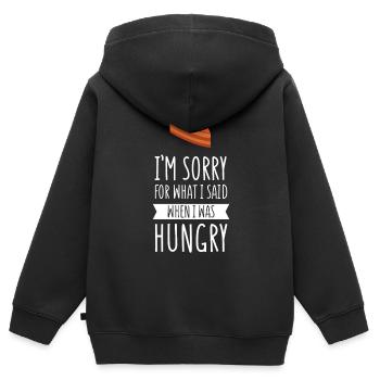 Es tut mir leid für das, was ich sagte, als ich hungrig war - Kinder Premium Organic Zip Hoodie - Schwarz - Hinten - AI Model Kid Male (0cm)