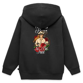 né pour être libre - Sweat Premium à capuche zippé enfant bio - noir - Dos - AI Model Kid Male (0cm)