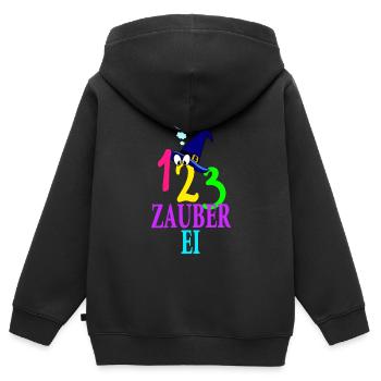 123 Zauberei Zauber Zauberhut Sprechblase comic - Kinder Premium Organic Zip Hoodie - Schwarz - Hinten - AI Model Kid Male (0cm)
