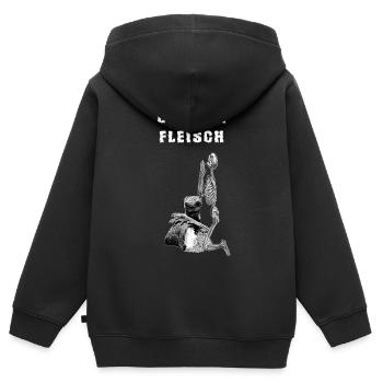 Skeleton prays - give me meat - grain grain grain - Kids Premium Organic Zip-up Hoodie - black - Back - AI Model Kid Male (0cm)