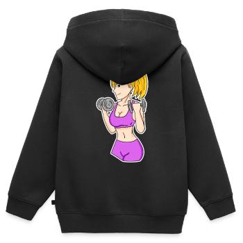 Fitness Frau Hanteln - Kinder Premium Organic Zip Hoodie - Schwarz - Hinten - AI Model Kid Male (0cm)