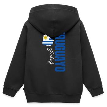 Orgueil uruguayen, design vertical - Sweat Premium à capuche zippé enfant bio - noir - Dos - AI Model Kid Male (0cm)