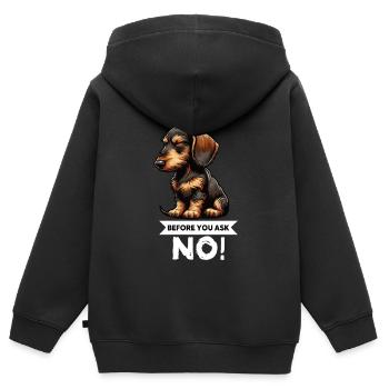 Avant de demander teckel à poils forts teckel - Sweat Premium à capuche zippé enfant bio - noir - Dos - AI Model Kid Male (0cm)