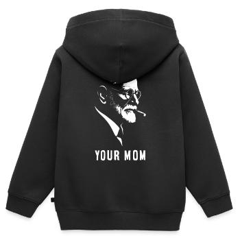 Portrait en noir et blanc de Sigmund Freud avec la flûte - Sweat Premium à capuche zippé enfant bio - noir - Dos - AI Model Kid Male (0cm)