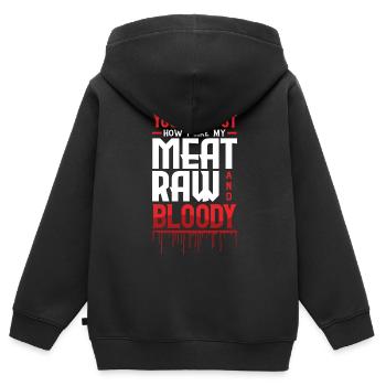 Tu es comme j’aime ma viande sanglante - Sweat Premium à capuche zippé enfant bio - noir - Dos - AI Model Kid Male (0cm)