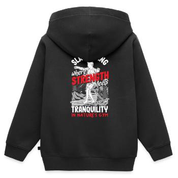 Slackline, où la force rencontre la tranquillité, dans - Sweat Premium à capuche zippé enfant bio - noir - Dos - AI Model Kid Male (0cm)