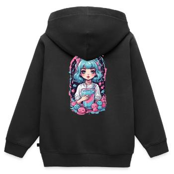 Anime Girl Kawaii gothique Milkshake Pastel Design - Sweat Premium à capuche zippé enfant bio - noir - Dos - AI Model Kid Male (0cm)