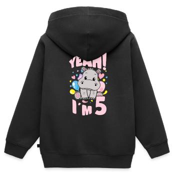 5 Years Old Bday Party 5th Birthday Girl Hippo - Kinder Premium Organic Zip Hoodie - Schwarz - Hinten - AI Model Kid Male (0cm)