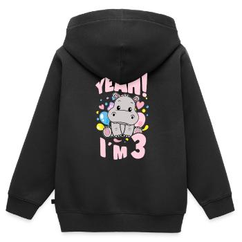 3 Years Old Bday Party 3rd Birthday Girl Hippo - Kinder Premium Organic Zip Hoodie - Schwarz - Hinten - AI Model Kid Male (0cm)