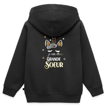 Ma Future Grande sœur licorne - Sweat Premium à capuche zippé enfant bio - noir - Dos - AI Model Kid Male (0cm)