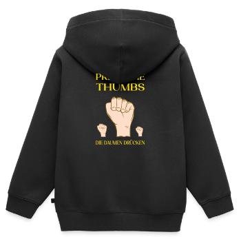 Press the thumbs. Croiser les doigts - Sweat Premium à capuche zippé enfant bio - noir - Dos - AI Model Kid Male (0cm)