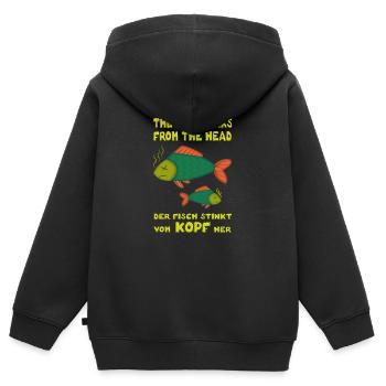 The fish stinks from the head. Fisch stinkt Kopf - Kinder Premium Organic Zip Hoodie - Schwarz - Hinten - AI Model Kid Male (0cm)