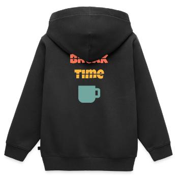 Break time / Pause - Sweat Premium à capuche zippé enfant bio - noir - Dos - AI Model Kid Male (0cm)