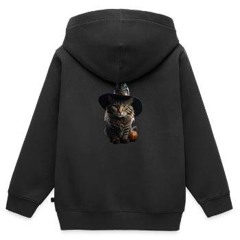 Chat sorcière Halloween - Sweat Premium à capuche zippé enfant bio - noir - Dos - AI Model Kid Male (0cm)