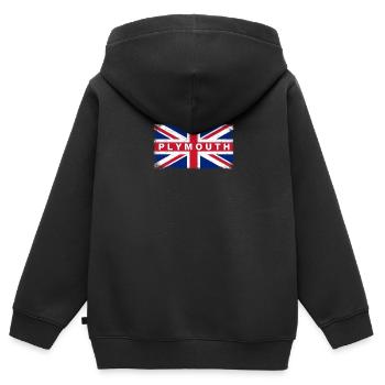 Plymouth Shirt Vintage Großbritannien-Flaggen-T-Shirt - Kinder Premium Organic Zip Hoodie - Schwarz - Hinten - AI Model Kid Male (0cm)