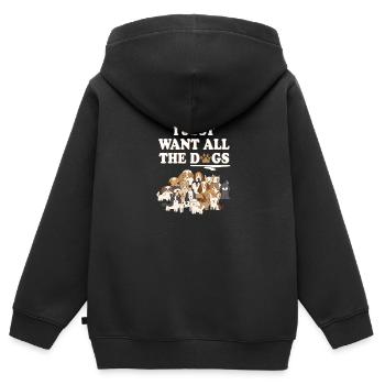 ICH WILL ALLE HUNDE! Hundefreund Hund Geschenk - Kinder Premium Organic Zip Hoodie - Schwarz - Hinten - AI Model Kid Male (0cm)