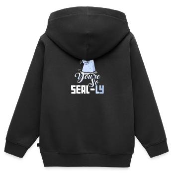 Vous êtes vraiment très mignon Seals Animal Design - Sweat Premium à capuche zippé enfant bio - noir - Dos - AI Model Kid Male (0cm)