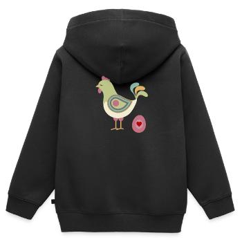 Henne mit Ei - Kinder Premium Organic Zip Hoodie - Schwarz - Hinten - AI Model Kid Male (0cm)
