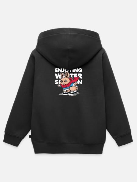 ENJOY WINTER Geschenk Schneekristall - Kinder Premium Organic Zip Hoodie - Schwarz