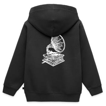 Grammophon zum auflegen von analogem Vinyl - Kinder Premium Organic Zip Hoodie - Schwarz - Hinten - AI Model Kid Male (0cm)